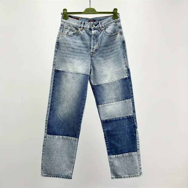 Gucci Patchwork Light Wash Denim Jeans