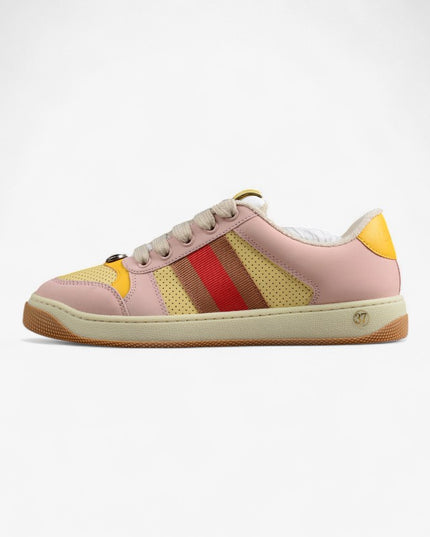 Gucci Pink-Yellow Retro Sneaker with Red Web Stripe