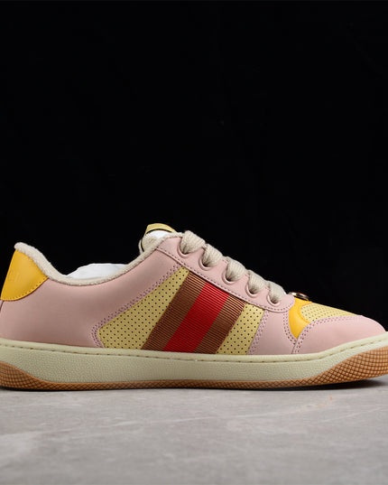 Gucci Pink-Yellow Retro Sneaker with Red Web Stripe