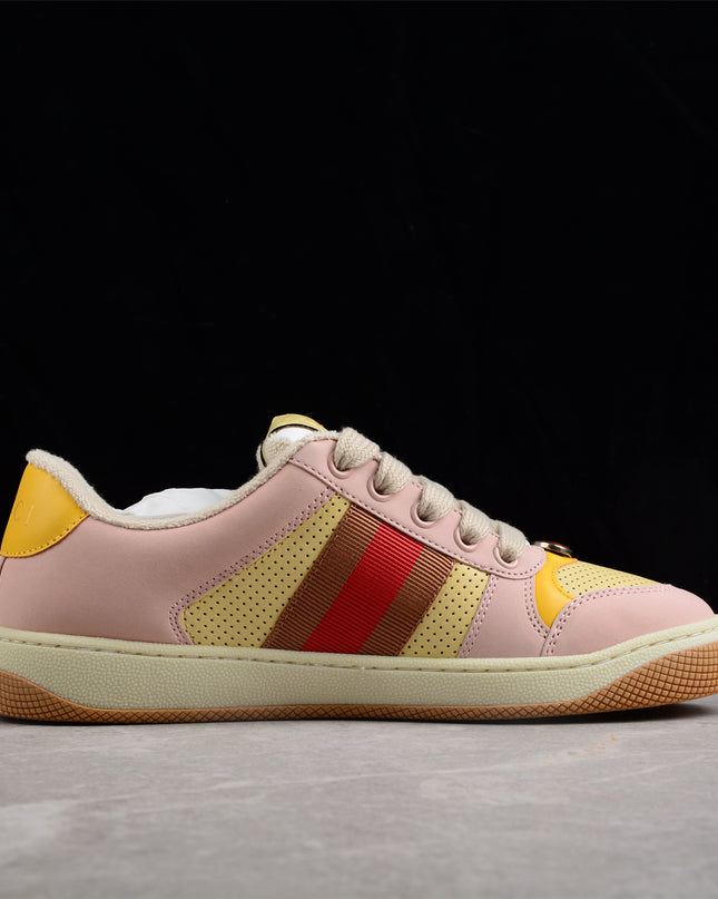 Gucci Pink-Yellow Retro Sneaker with Red Web Stripe