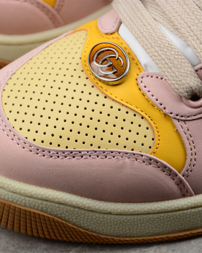 Gucci Pink-Yellow Retro Sneaker with Red Web Stripe