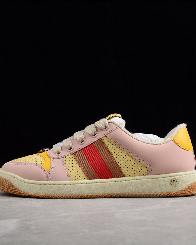 Gucci Pink-Yellow Retro Sneaker with Red Web Stripe