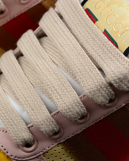 Gucci Pink-Yellow Retro Sneaker with Red Web Stripe