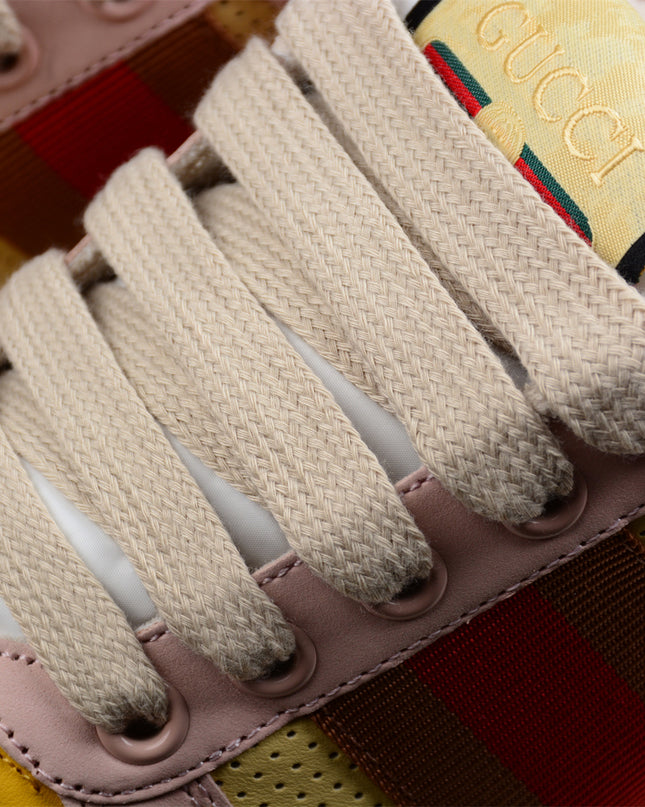 Gucci Pink-Yellow Retro Sneaker with Red Web Stripe