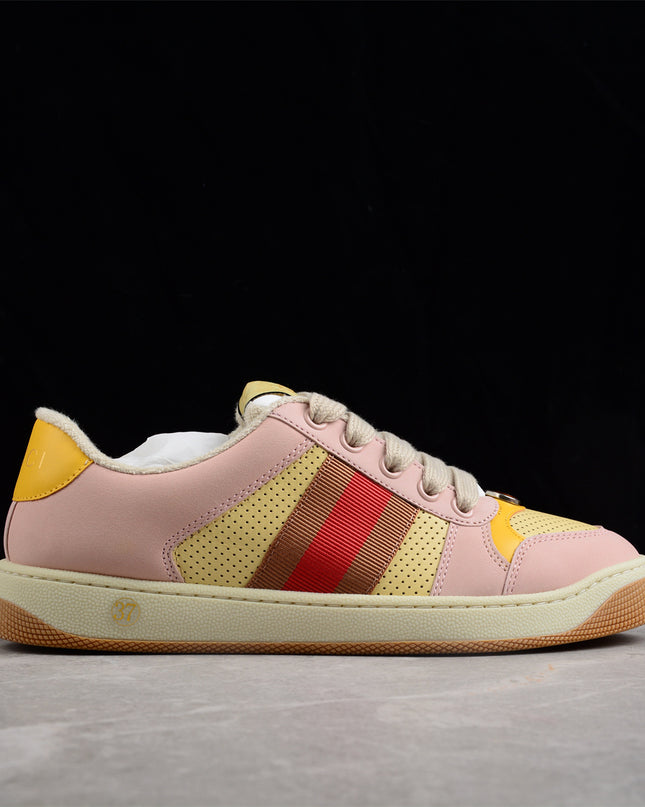Gucci Pink-Yellow Retro Sneaker with Red Web Stripe