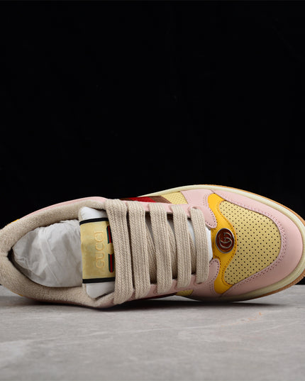 Gucci Pink-Yellow Retro Sneaker with Red Web Stripe