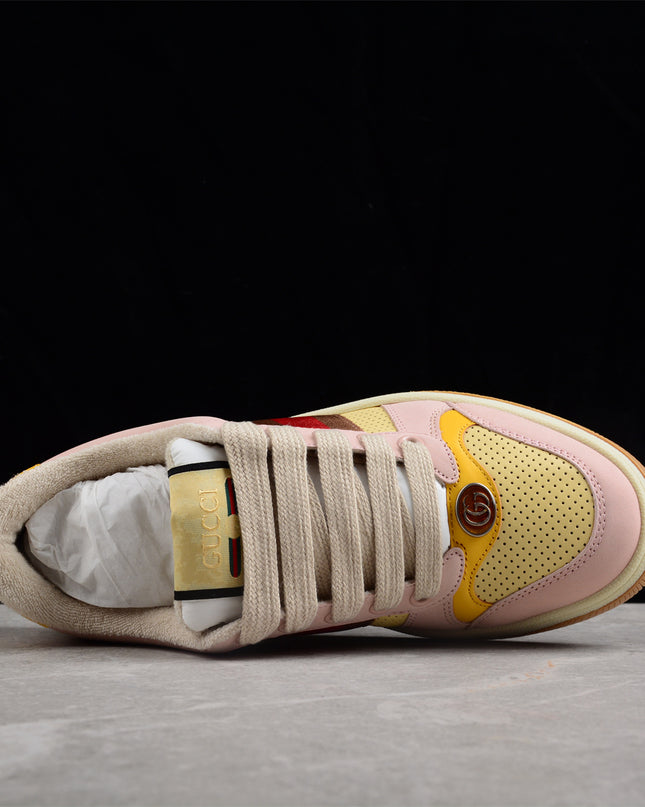 Gucci Pink-Yellow Retro Sneaker with Red Web Stripe