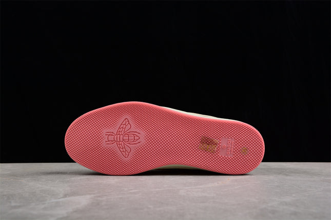 Gucci Pink GG Monogram Sneaker with Yellow-Blue Web Stripe