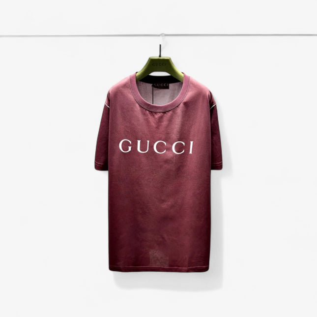 Gucci Printed Cotton-jersey T‑shirt Rosso Ancora Red Logo Design