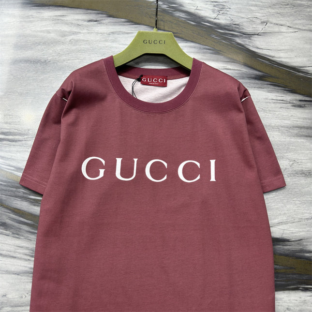 Gucci Printed Cotton-jersey T‑shirt Rosso Ancora Red Logo Design