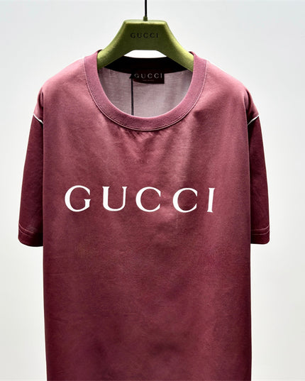 Gucci Printed Cotton-jersey T‑shirt Rosso Ancora Red Logo Design
