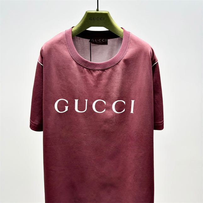 Gucci Printed Cotton-jersey T‑shirt Rosso Ancora Red Logo Design