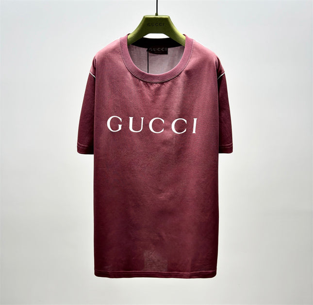 Gucci Printed Cotton-jersey T‑shirt Rosso Ancora Red Logo Design