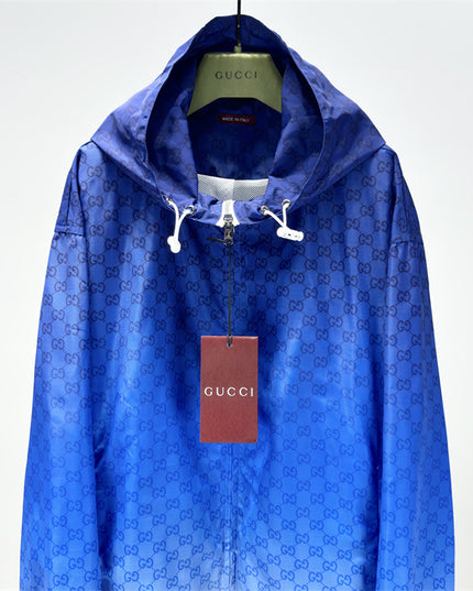 Gucci Printed Technical Poplin Zip Jacket in Gradient Blue GG Print