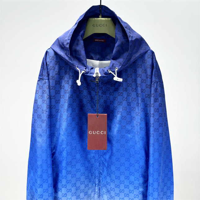 Gucci Printed Technical Poplin Zip Jacket in Gradient Blue GG Print