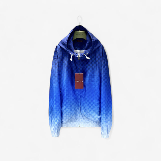 Gucci Printed Technical Poplin Zip Jacket in Gradient Blue GG Print