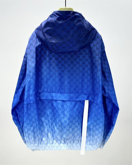 Gucci Printed Technical Poplin Zip Jacket in Gradient Blue GG Print