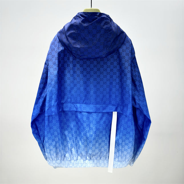 Gucci Printed Technical Poplin Zip Jacket in Gradient Blue GG Print