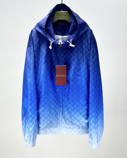 Gucci Printed Technical Poplin Zip Jacket in Gradient Blue GG Print