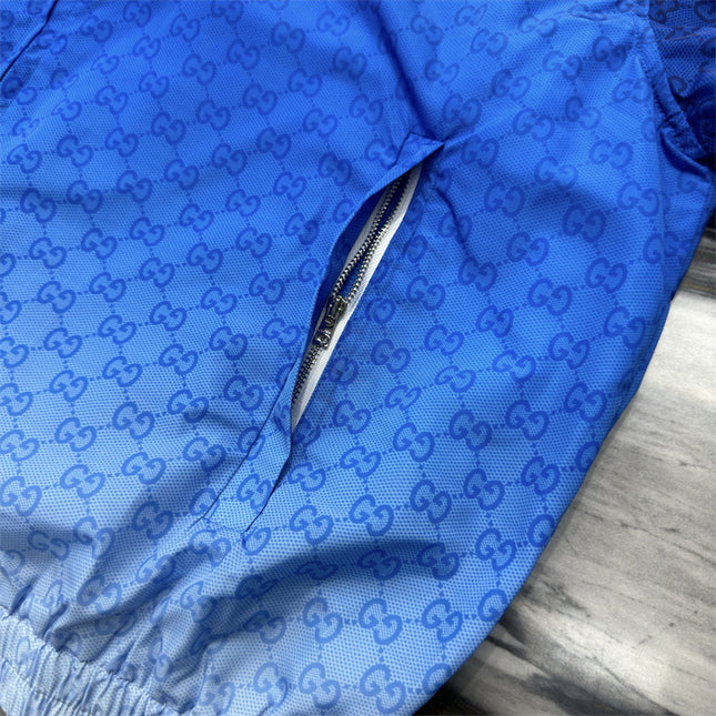 Gucci Printed Technical Poplin Zip Jacket in Gradient Blue GG Print