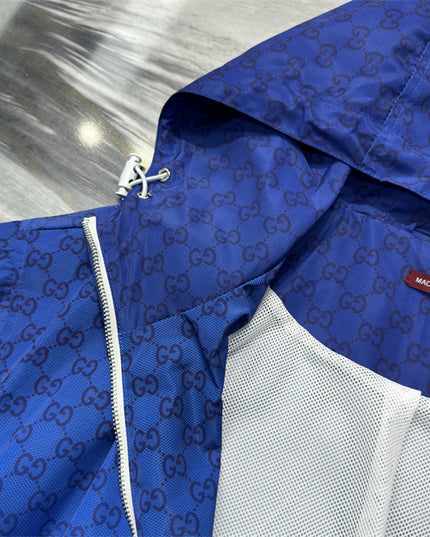 Gucci Printed Technical Poplin Zip Jacket in Gradient Blue GG Print