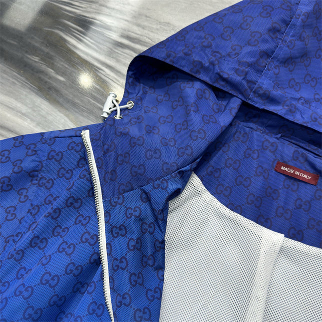 Gucci Printed Technical Poplin Zip Jacket in Gradient Blue GG Print