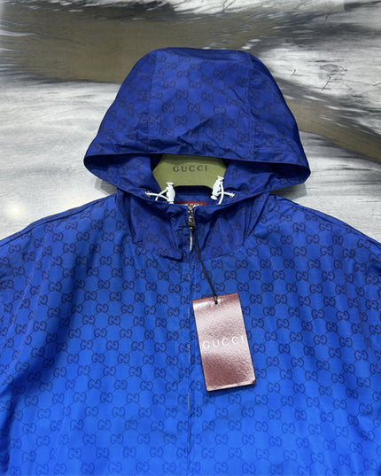 Gucci Printed Technical Poplin Zip Jacket in Gradient Blue GG Print