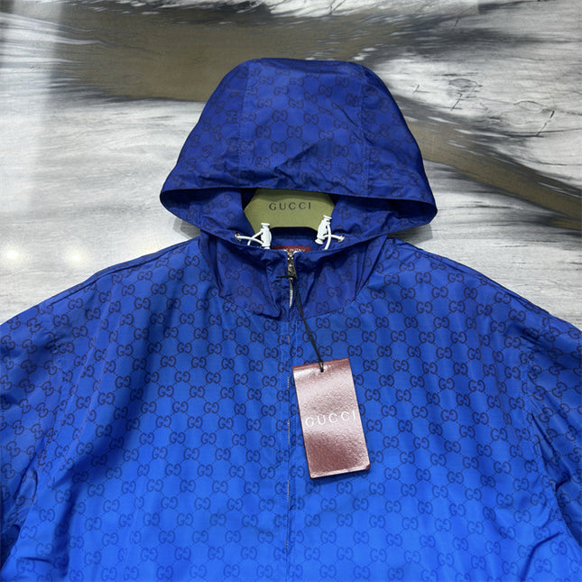 Gucci Printed Technical Poplin Zip Jacket in Gradient Blue GG Print