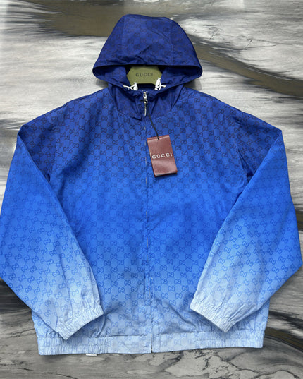 Gucci Printed Technical Poplin Zip Jacket in Gradient Blue GG Print