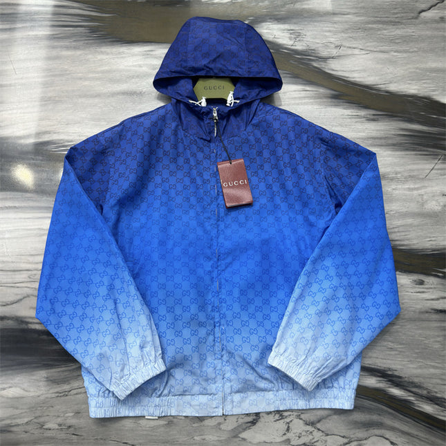 Gucci Printed Technical Poplin Zip Jacket in Gradient Blue GG Print