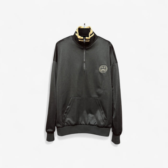 Gucci Quarter-Zip High Collar Sweatshirt – Black with Beige Stripe