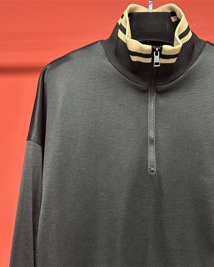 Gucci Quarter-Zip High Collar Sweatshirt – Black with Beige Stripe