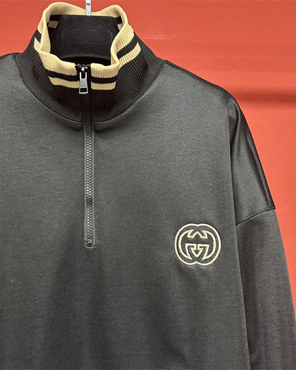 Gucci Quarter-Zip High Collar Sweatshirt – Black with Beige Stripe