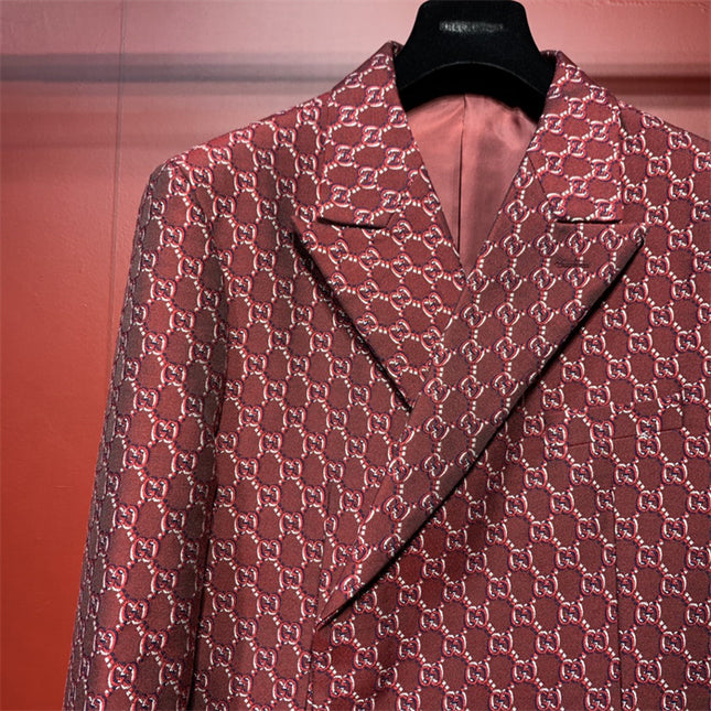 Gucci Red GG Monogram Double-Breasted Blazer