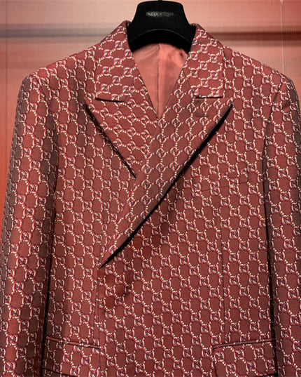Gucci Red GG Monogram Double-Breasted Blazer