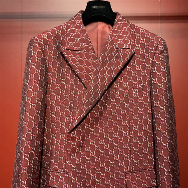 Gucci Red GG Monogram Double-Breasted Blazer