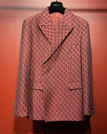 Gucci Red GG Monogram Double-Breasted Blazer