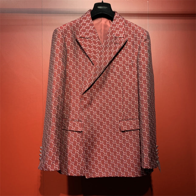 Gucci Red GG Monogram Double-Breasted Blazer