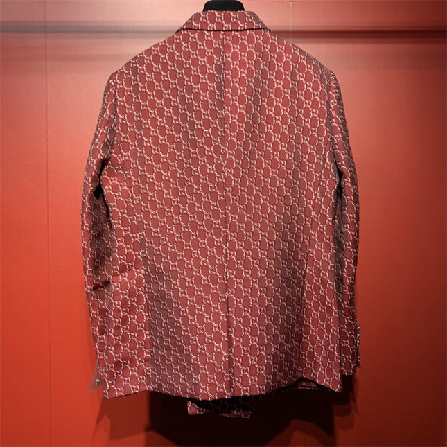 Gucci Red GG Monogram Double-Breasted Blazer