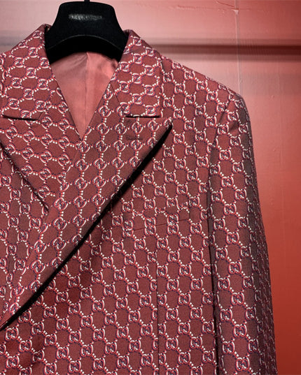Gucci Red GG Monogram Double-Breasted Blazer
