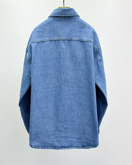 Gucci Relaxed Fit Denim Shirt with Web Loop Jackets (Blue)