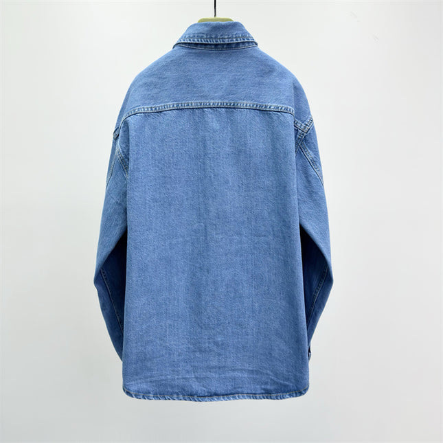 Gucci Relaxed Fit Denim Shirt with Web Loop Jackets (Blue)