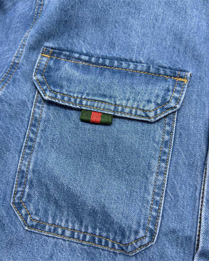 Gucci Relaxed Fit Denim Shirt with Web Loop Jackets (Blue)