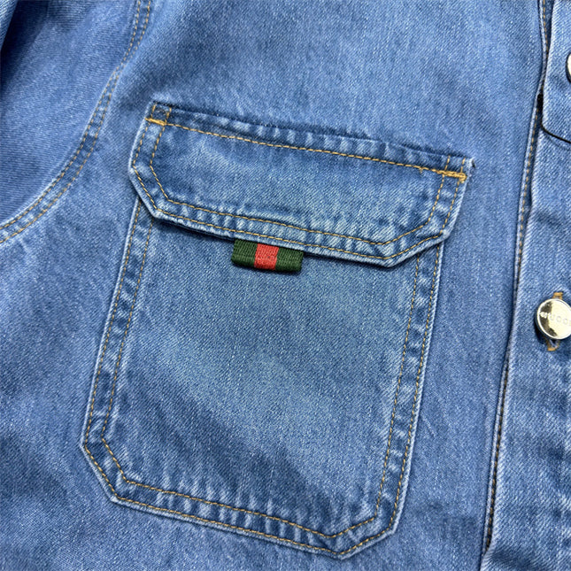Gucci Relaxed Fit Denim Shirt with Web Loop Jackets (Blue)