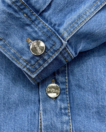 Gucci Relaxed Fit Denim Shirt with Web Loop Jackets (Blue)