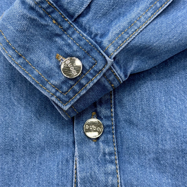 Gucci Relaxed Fit Denim Shirt with Web Loop Jackets (Blue)