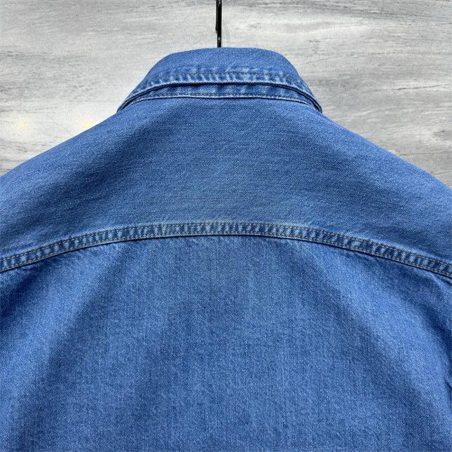 Gucci Relaxed Fit Denim Shirt with Web Loop Jackets (Blue)