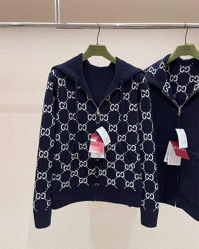 Gucci Reversible GG Monogram Hooded Zip Jacket