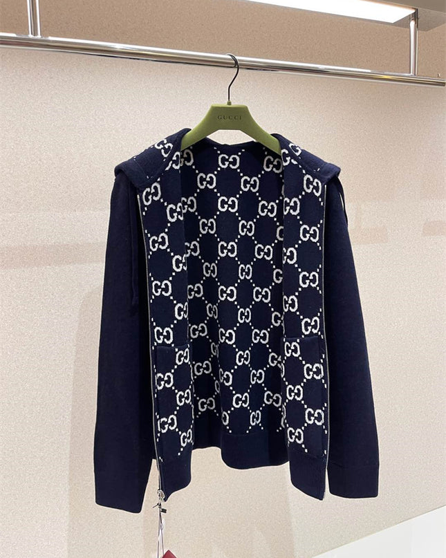 Gucci Reversible GG Monogram Hooded Zip Jacket