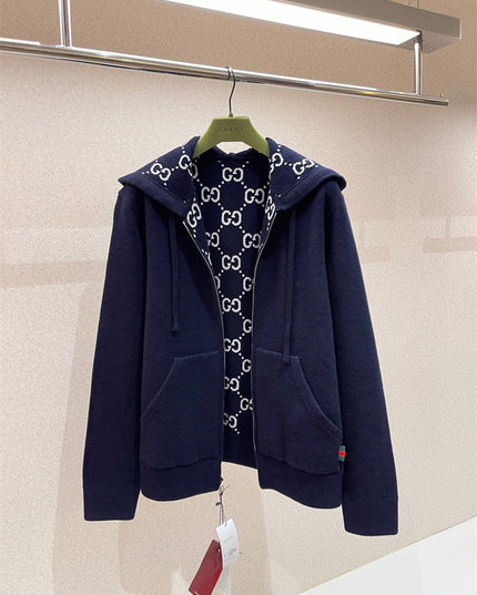 Gucci Reversible GG Monogram Hooded Zip Jacket